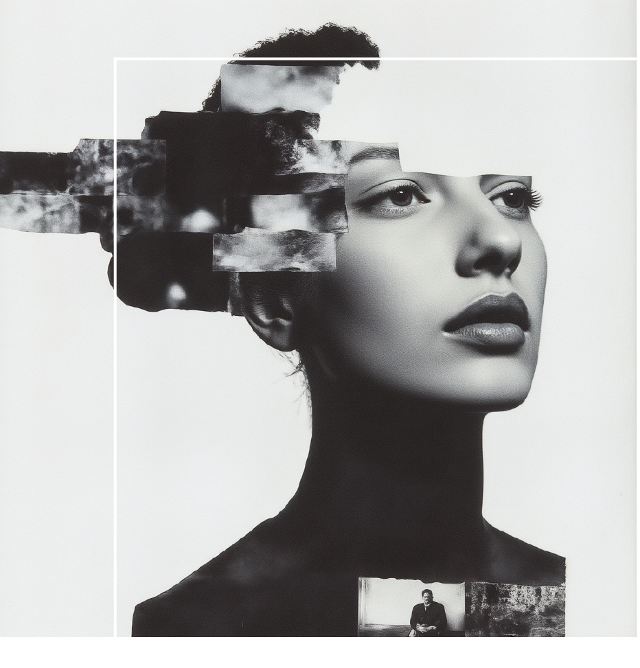 Collage artístico del rostro de una mujer